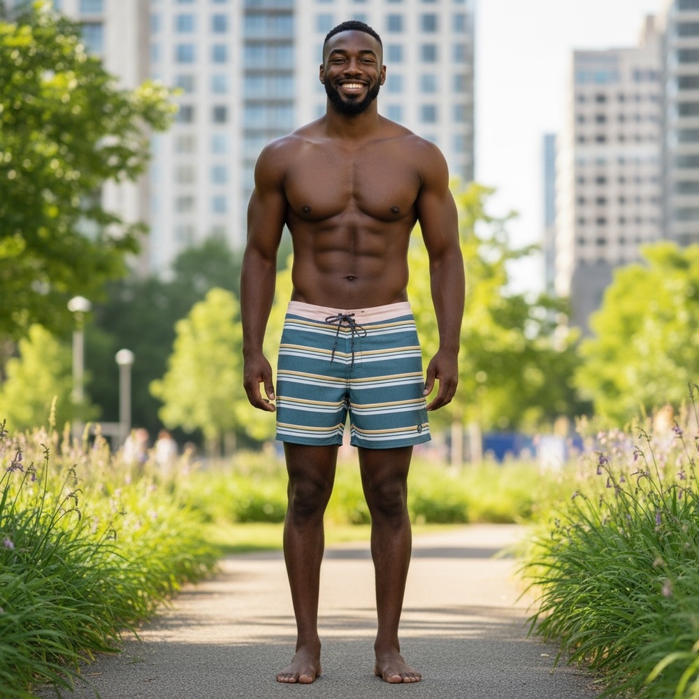 Roark Blue and Pink Striped Board Shorts